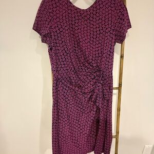 Diane Von Furstenberg Red Ruched Flutter Sleeve Midi Dress